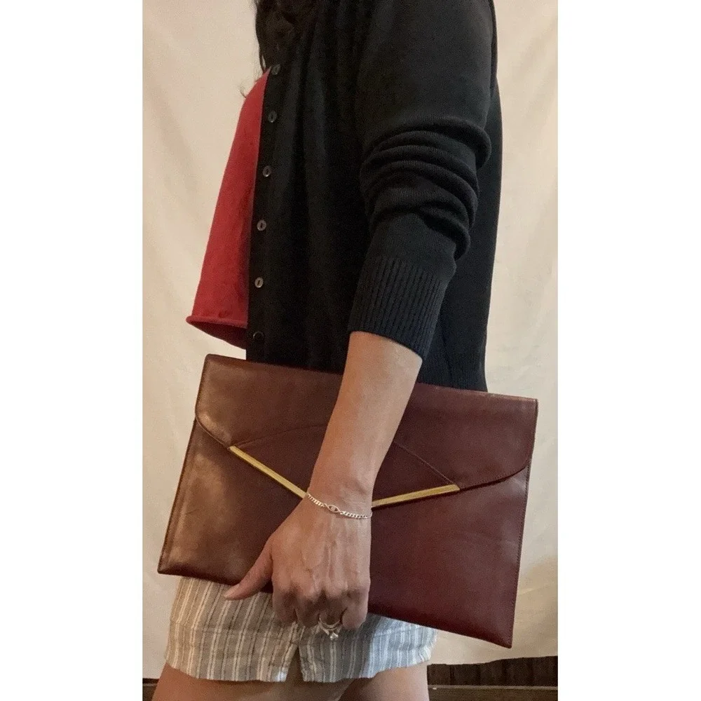 Vintage Etienne Aigner Envelope Clutch Genuine Oxblood Leather Deep Burgundy 70s